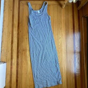Black and Gray Striped Tank Dress Midi
